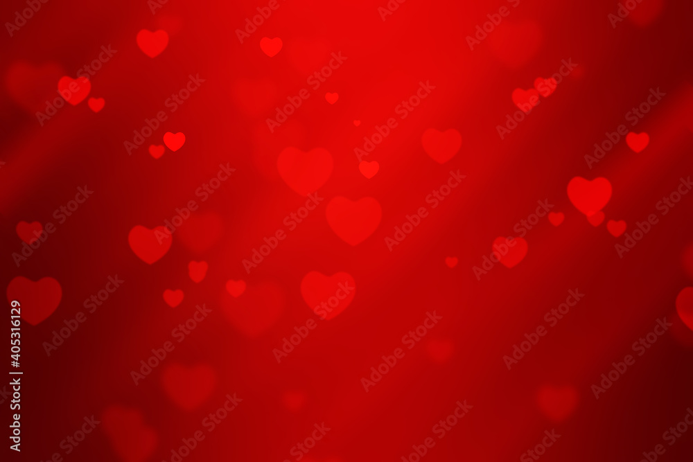 red bokeh abstract heart shape background for Valentine and Christmas.