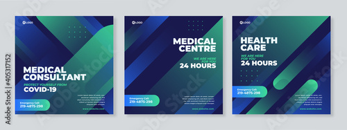 Healthcare Post Template Social Media Banners. Blue and green background color - Vector