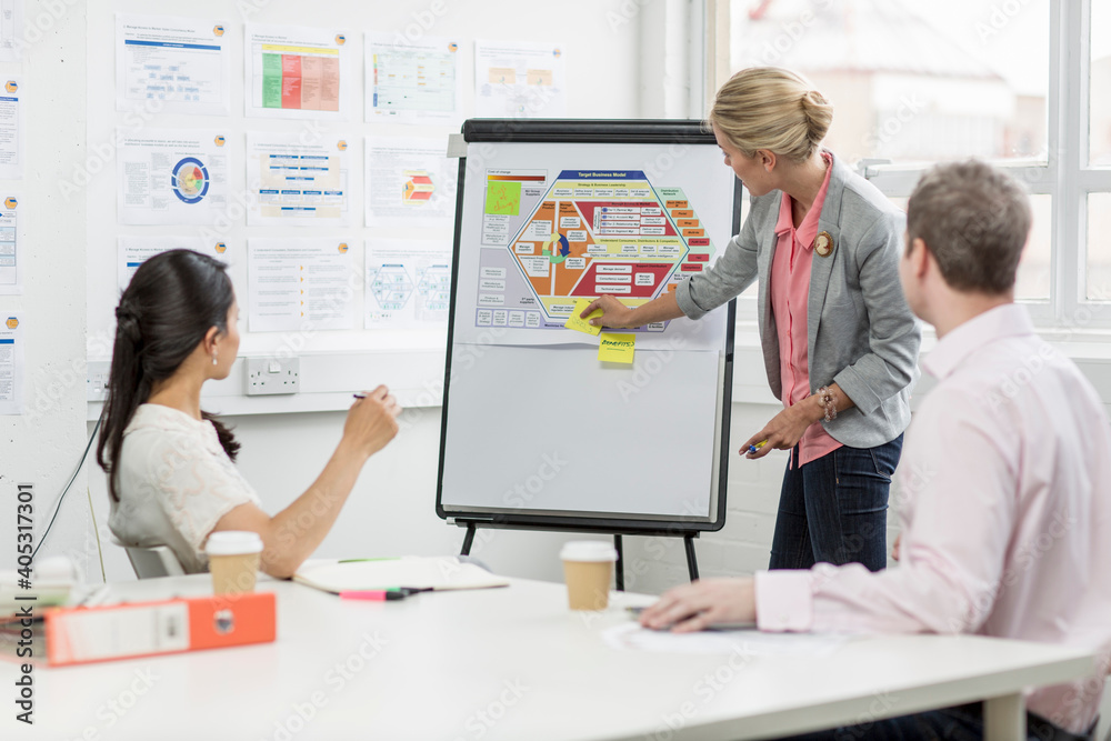Business people looking at diagram in meeting room Business people looking at diagram in meeting room