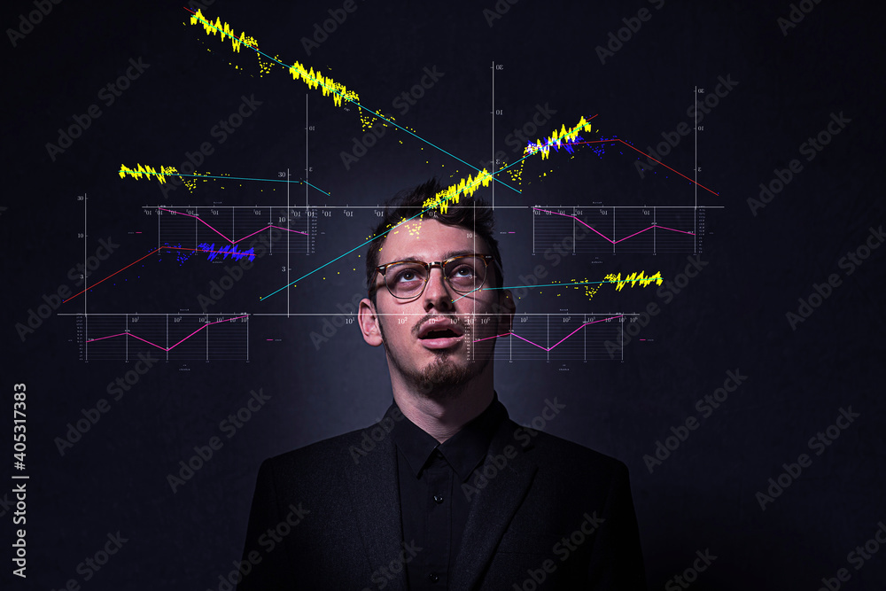 Man thinking of solution for mathematical equation Man thinking of solution for mathematical equation