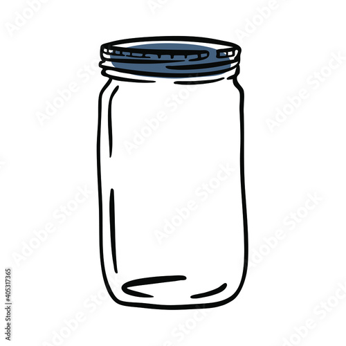 Empty glass jar doodle. Hand drawn vector illustration isolated on a white background.