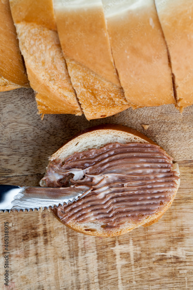sliced white bread with sweet chocolate butter spread sliced white bread with sweet chocolate butter spread