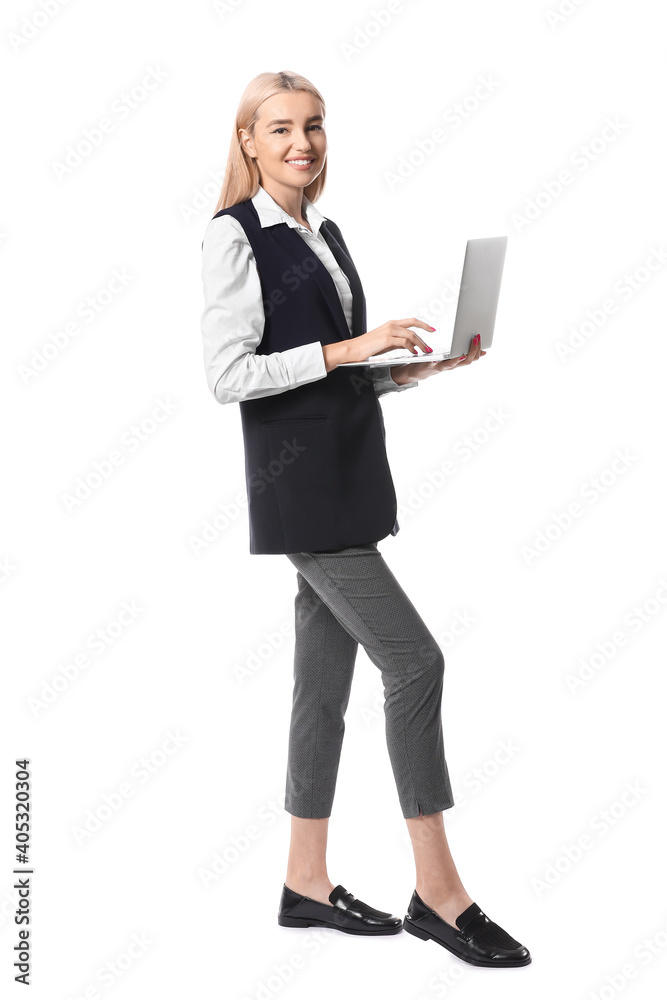 Beautiful young woman with laptop on white background Beautiful young woman with laptop on white background
