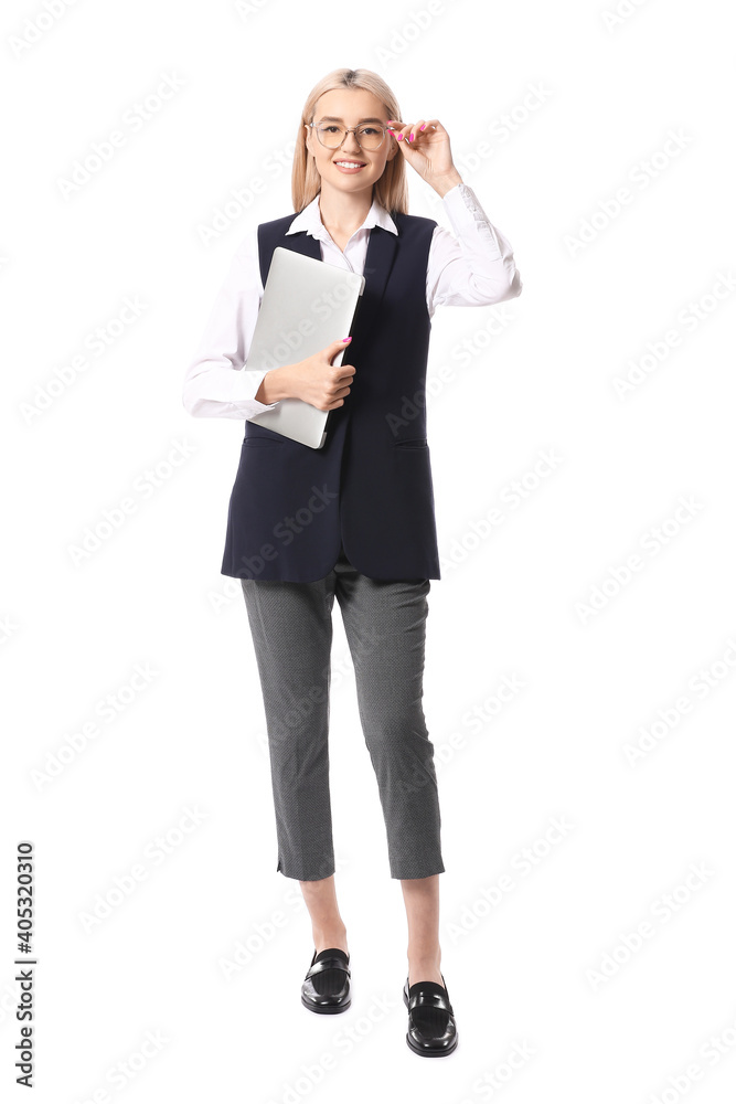 Beautiful young woman with laptop on white background Beautiful young woman with laptop on white background