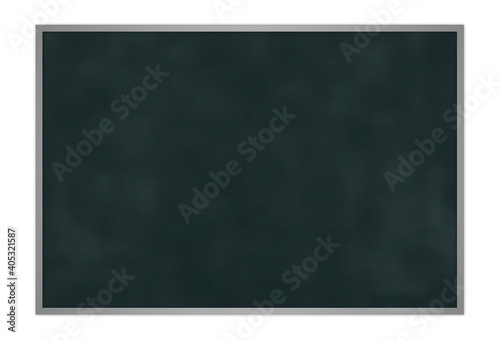 Dirty black chalkboard with silver frame isolated on white background