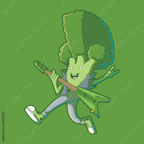 Broccoli Punk Rocker vector illustration. Music, healthy, food, vegetable design concept.