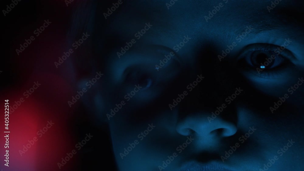 Girl In Blue Light Watching Plasma Globe Girl In Blue Light Watching Plasma Globe