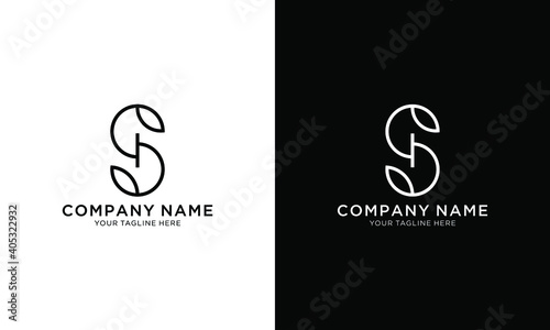 Letter S leaves logo icon design template elements on a black and white background.
