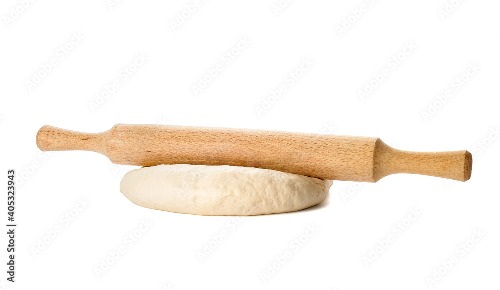 Fresh dough and rolling pin on white background Fresh dough and rolling pin on white background