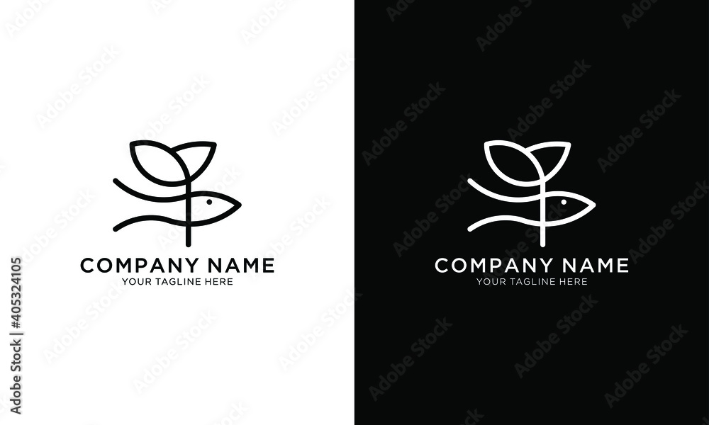 Fish and Leaf Bright Modern Logo Identity Brand Icon Symbol and Button Concept Set Template Fish and Leaf Bright Modern Logo Identity Brand Icon Symbol and Button Concept Set Template