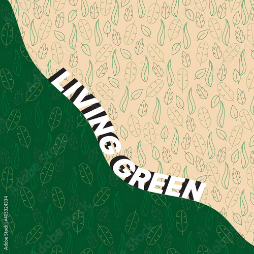 Illustration of leaves representing green living or sustainable living, with a background of outlined leaf shapes