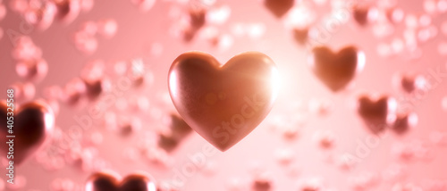 Valentines Day Background with Many Heart Shapes Floating in Frame