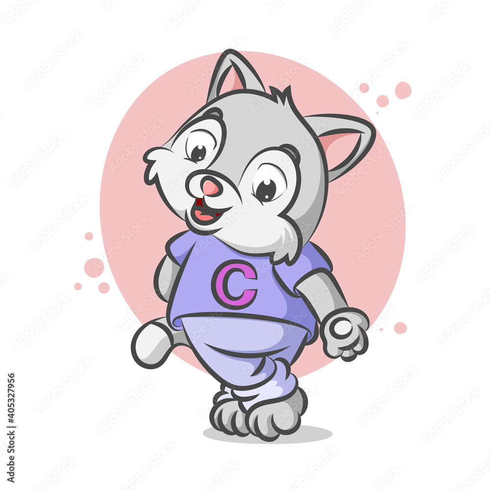 The cat wearing the shirt with the C alphabet