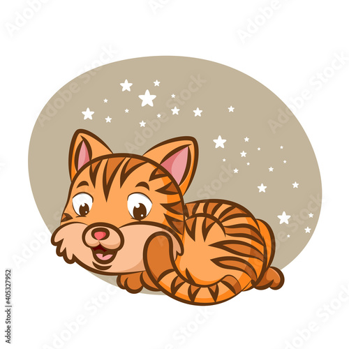 Fototapeta Naklejka Na Ścianę i Meble -  The lazy cat is laying down his body under the bright sparkling