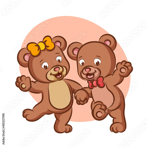 The couple bear is dancing together with the happy face