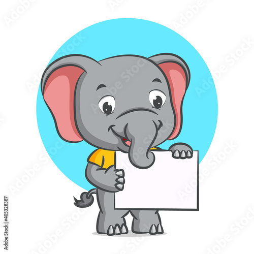 The elephant is holding a blank white board with his hand
