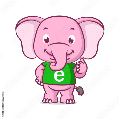 The elephant using the green alphabet shirt with the thumb