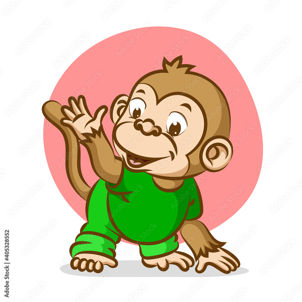 Obraz premium The baby monkey is trying to do the sport exercise