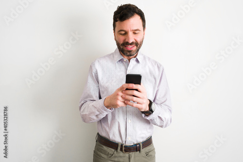 Handsome man is texting with an online date