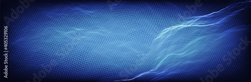 Wireframe landscape. Blue triangle surface. Abstract futuristic background. Vector illustration