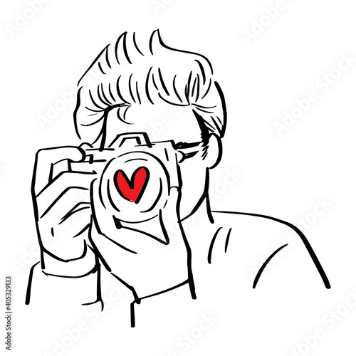 Photographer in sketch. Hand drawing illustration.