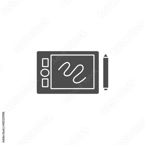 pen tablet and stylus tools gadget black solid style icon vector illustration