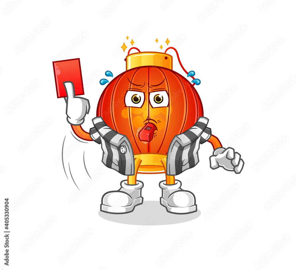 Obraz premium Chinese lantern referee with red card illustration. character vector