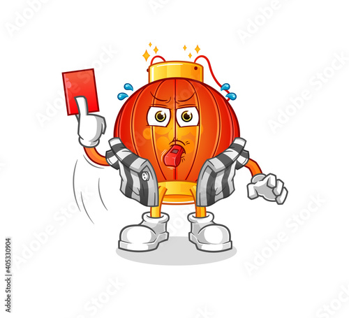 Chinese lantern referee with red card illustration. character vector