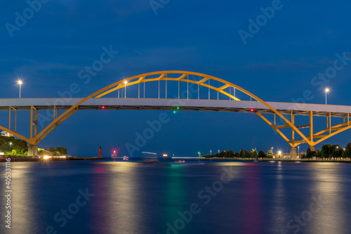 Evening shot of the Hoan Bridge on Lake Michigan in Milwaukee, Wisconsin