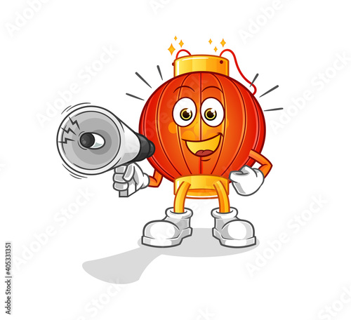 Chinese lantern holding hand loudspeakers vector. cartoon character