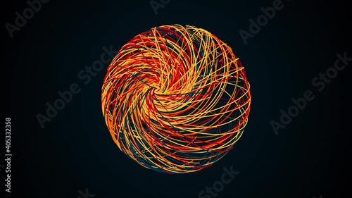 Abstract colorful sphere from thin lines, computer generated. 3d rendering of art backdrop