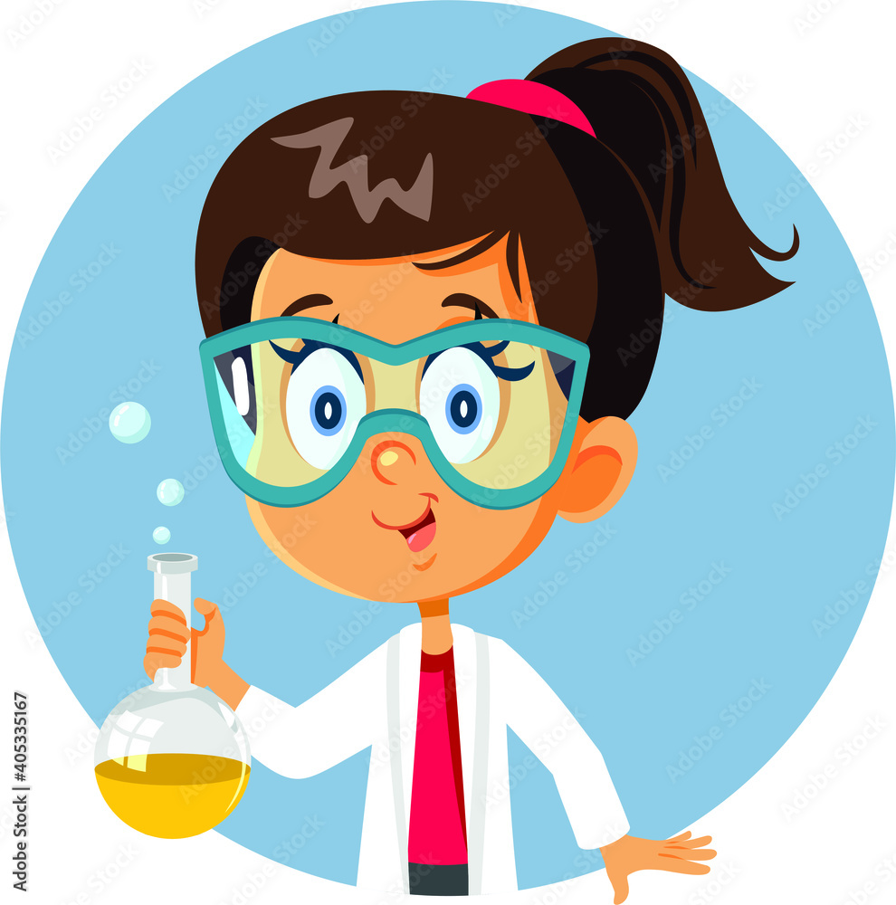 Student Girl Holding Chemistry Beaker In Science Class