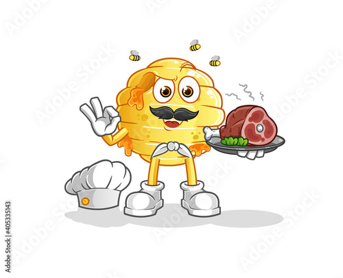 honeycomb chef with meat mascot. cartoon vector