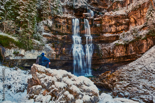 Beautiful Waterfall Vallesinella in autumn time in the National Park Adamello-Brenta,Trentino Italy Dolomites photo