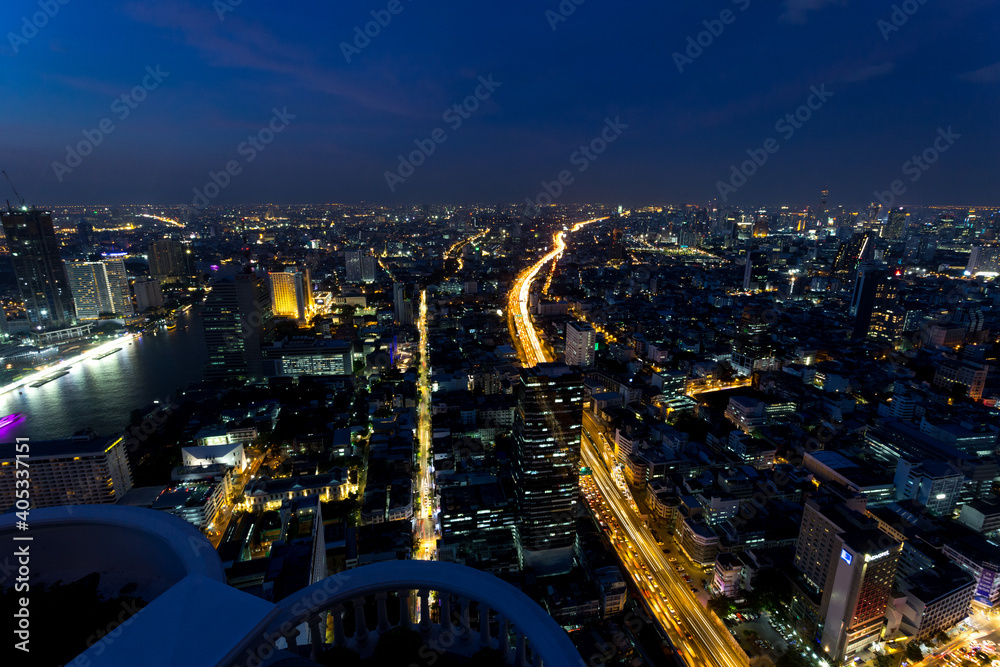 Fototapeta premium Bangkok city from above illuminated at night