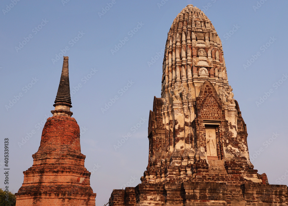 Ruins of ancient Buddhists Pagodas or Stupas of Ratchaburana temple in the Ayutthaya Historical Park, Ayutthaya, Thailand