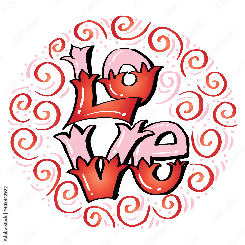 Fototapeta premium LOVE text hand drawing illustration.