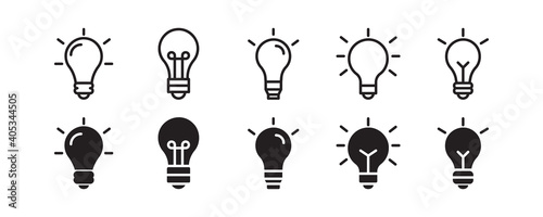 Light bulb, idea lam, effective thinking  icon set. Vector graphic illustration. Suitable for website design, logo, app, template, and ui. 