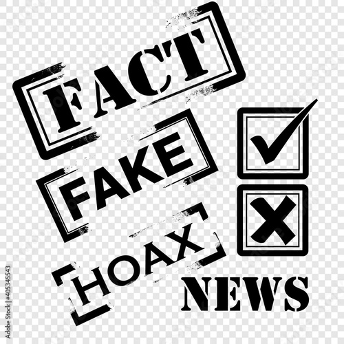 Fact, fake, hoax, rubber stamp