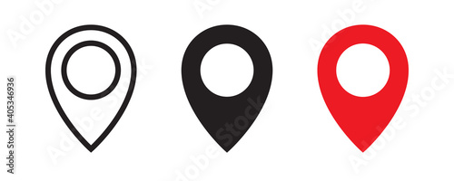 Pin, pointer, map location, place marker icon set. Vector graphic illustration. Suitable for website design, logo, app, template, and ui. 