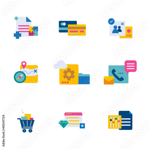 business and technology flat style icon set vector illustration