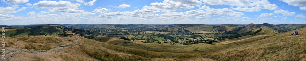Beautiful panoramic landscape of the Peak District National Park, Derbyshire, United Kingdom, the first national park in England and also a popular tourist destination – August, 2018.
