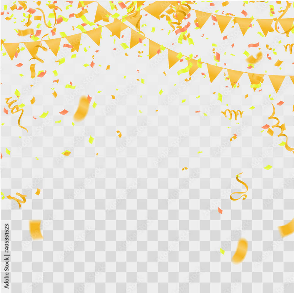 Yellow and golden baloons on the upsteirs with golden confetti isolated on background. illustration of beautiful, candy, glossy baloons, luxury greeting rich card Yellow and golden baloons on the upsteirs with golden confetti isolated on background. illustration of beautiful, candy, glossy baloons, luxury greeting rich card