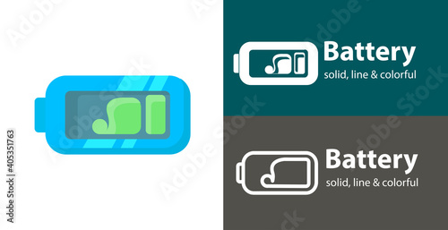 battery isolated vector flat icon with technology electronics solid, line icons