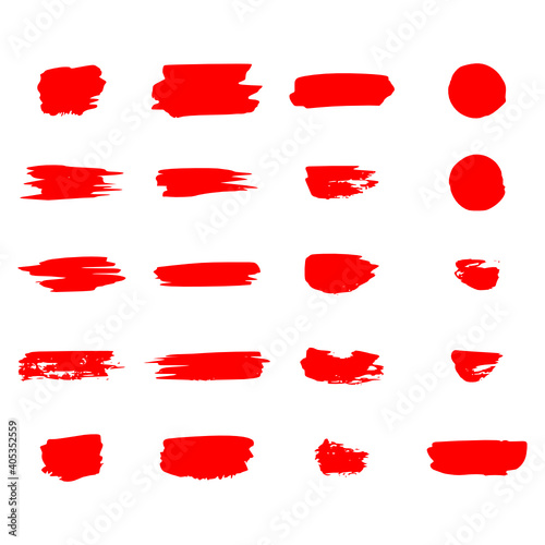 Set of 20 red paintbrush strokes.