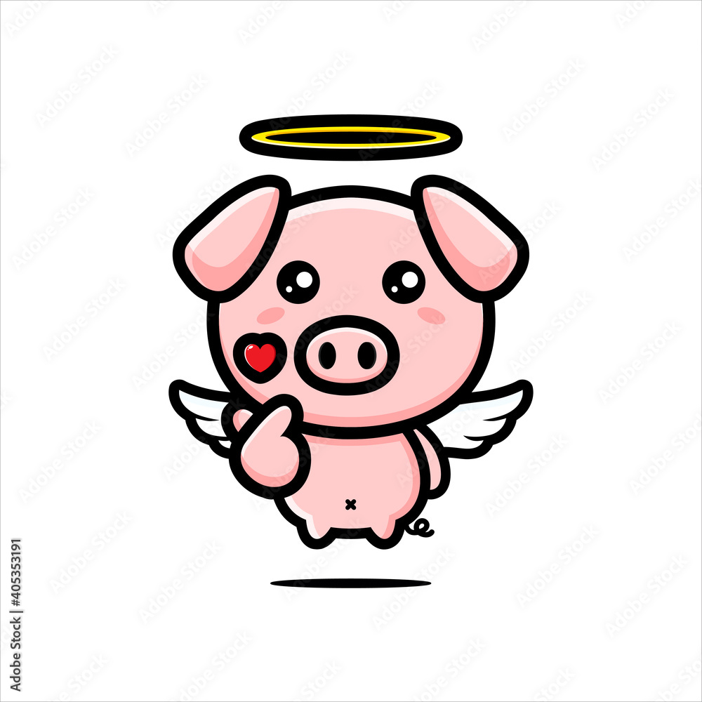 Cute pig cupid character design with korean love finger