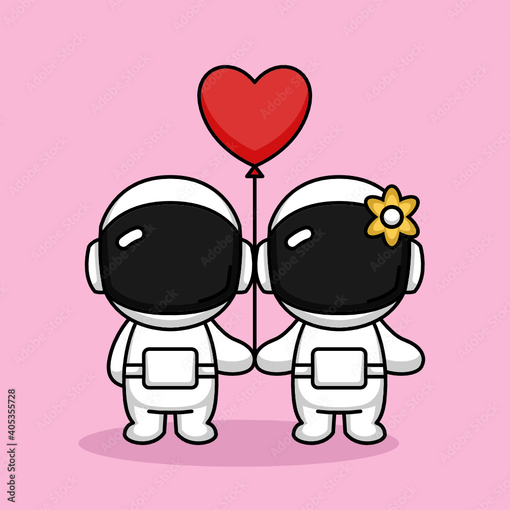 Cute of couple astronaut fall in love 