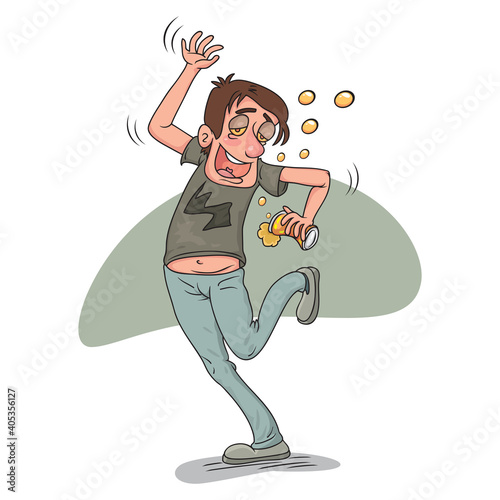 Drunk Man Carrying A Can Of Bee