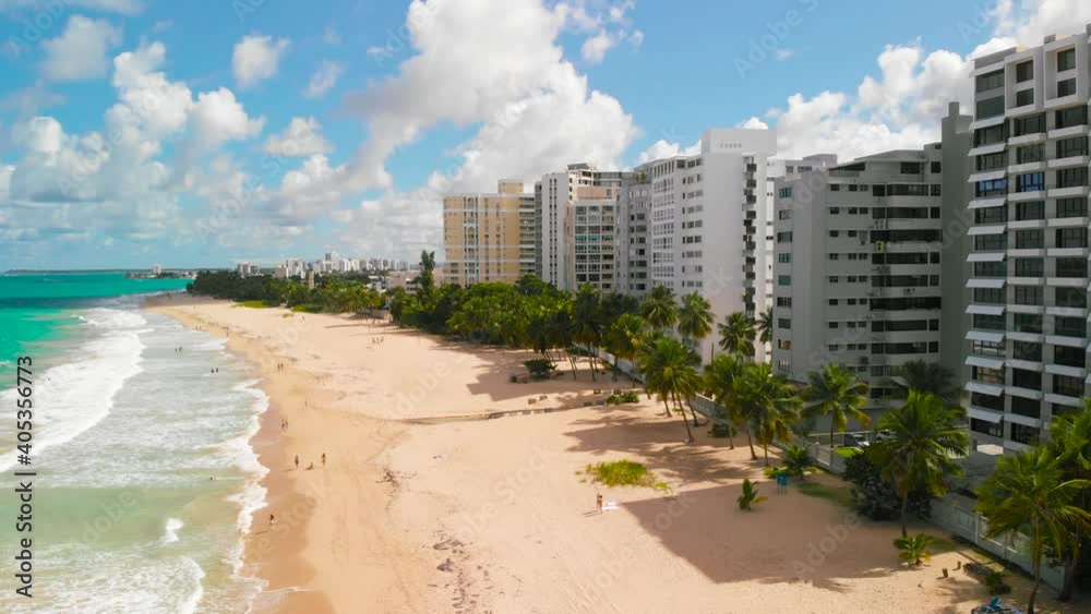 Sunny day at the beach Ocean Park, Puerto Rico. Descending aerial drone footage 4K Sunny day at the beach Ocean Park, Puerto Rico. Descending aerial drone footage 4K