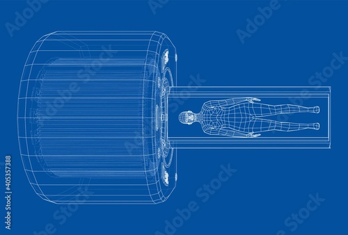 Female Patient Lying on a CT or MRI Scan. Vector